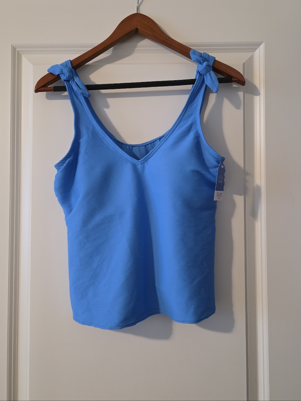 Lands' End Tankini Swim Top Womens 12 Blue NWT Preppy Vacay CoastalBuilt in cup